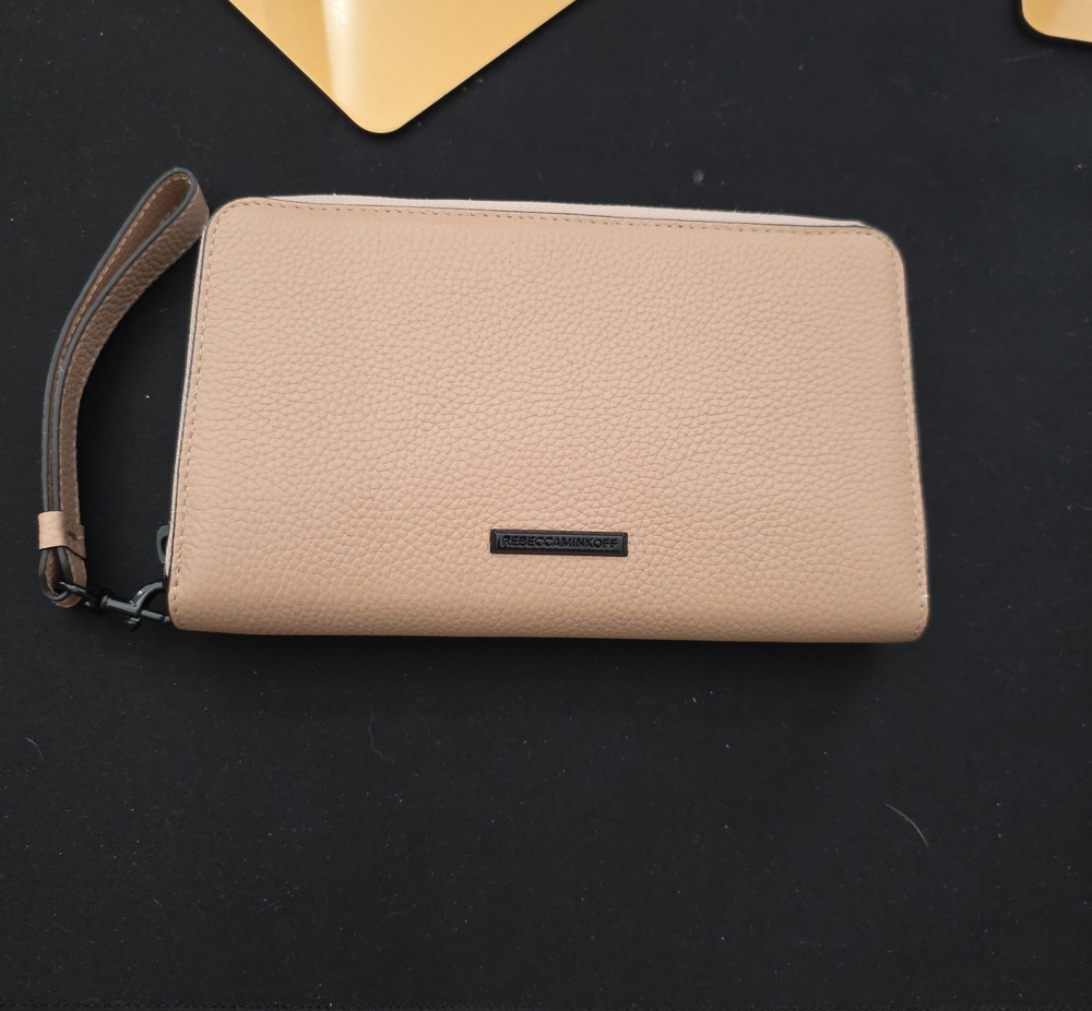 Rebecca Minkoff Pebbled Leather Zip Wristlet in Light Taupe